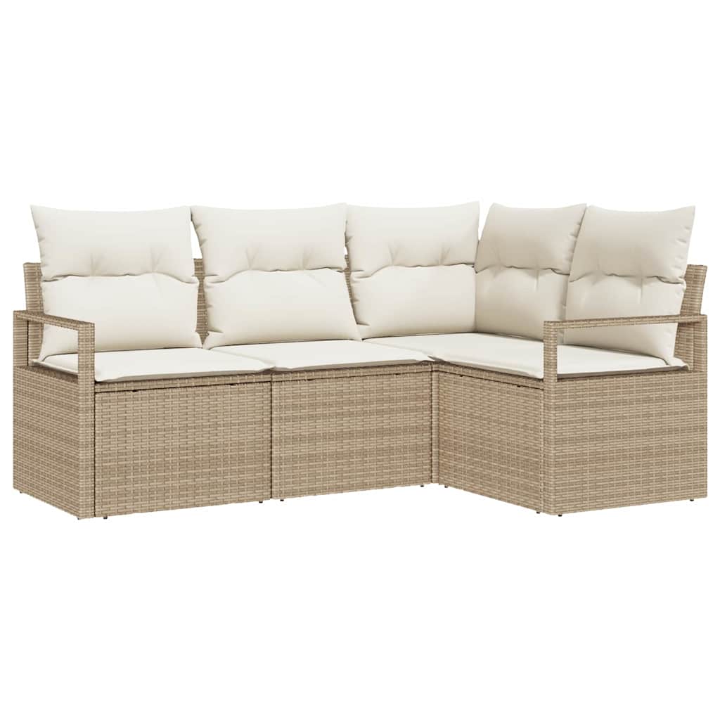 Garten-Sofa-Set mit Kissen mit Speicher 4 pcs Beige und Creme